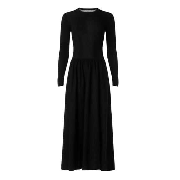 Thakoon Black Ribbed Knit Drop Waist Midi Dress SMALL Modest Designer Work $348 - Picture 3 of 10